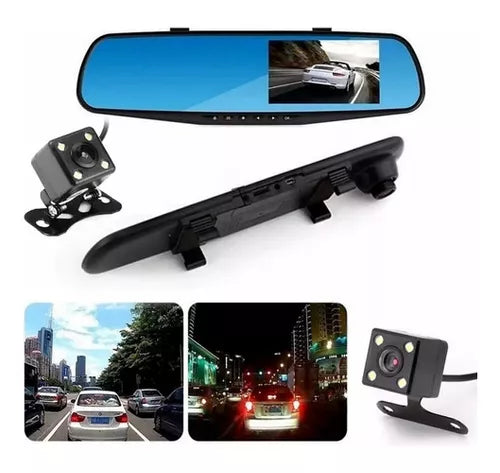 Espejo Retrovisor Con Cámara Frontal Y Retroceso + Cargador