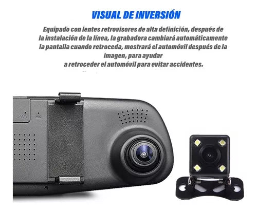 Espejo Retrovisor Con Cámara Frontal Y Retroceso + Cargador